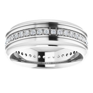 14K White 1/4 CTW Natural Diamond Grooved Band Size 8.5