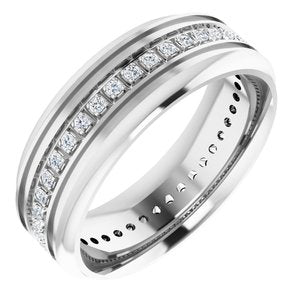 14K White 1/4 CTW Natural Diamond Grooved Band Size 8.5