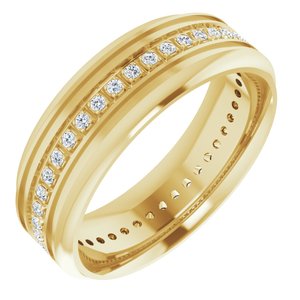 14K Yellow 1/4 CTW Natural Diamond Grooved Band Size 9.5