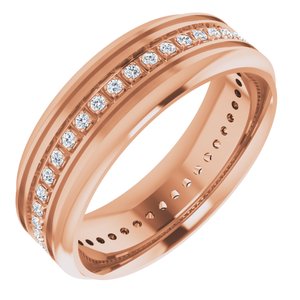 14K Rose 1/4 CTW Natural Diamond Grooved Band Size 9.5