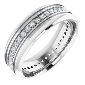 14K White 1/4 CTW Natural Diamond Grooved Band Size 9.5