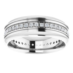 14K White 1/4 CTW Natural Diamond Grooved Band Size 9.5