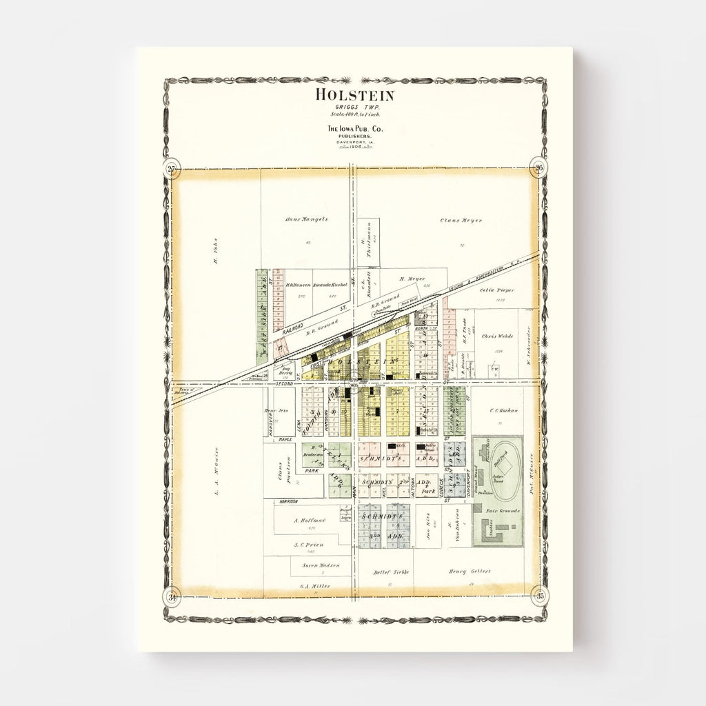 Vintage Map of Holstein, Iowa 1906