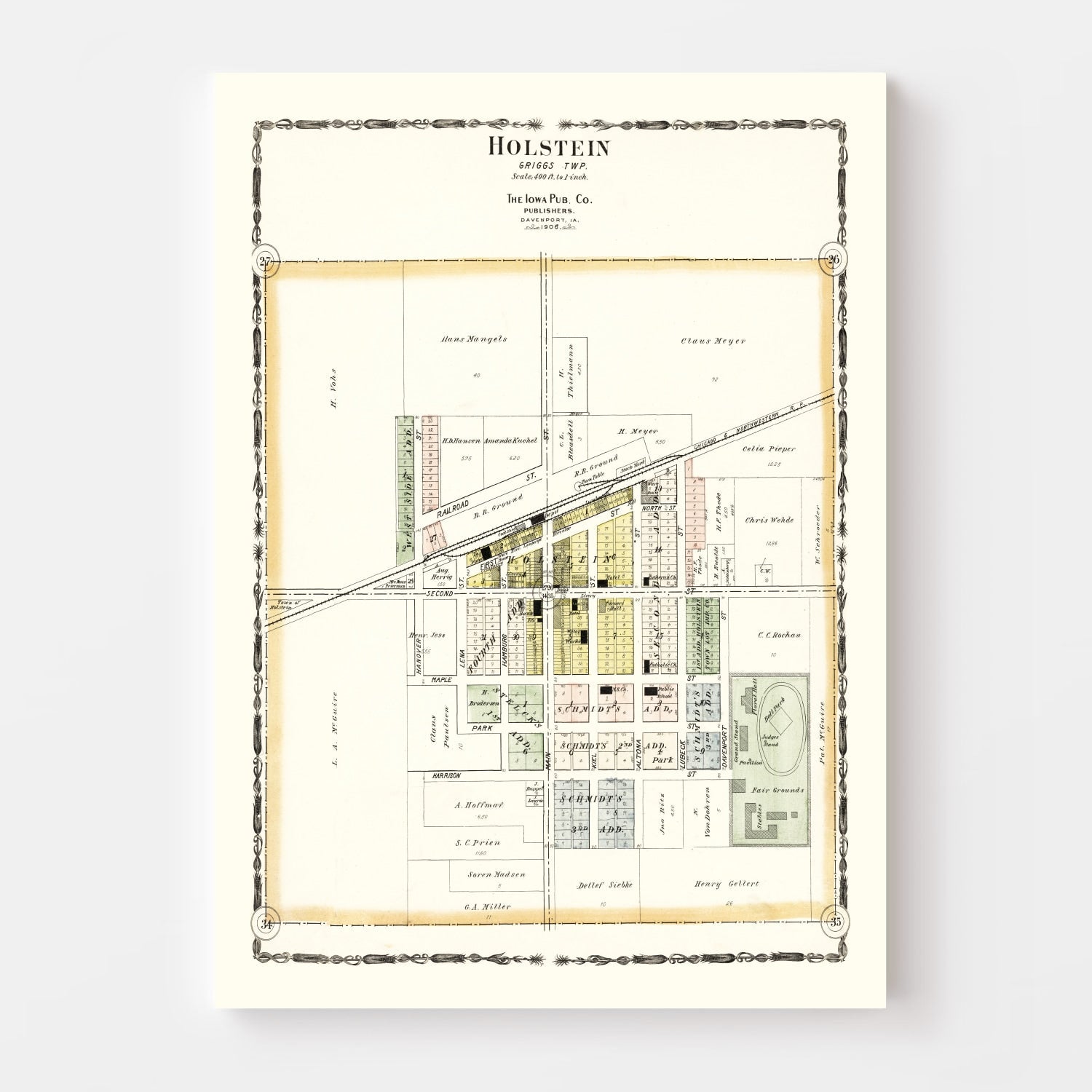 Vintage Map of Holstein, Iowa 1906