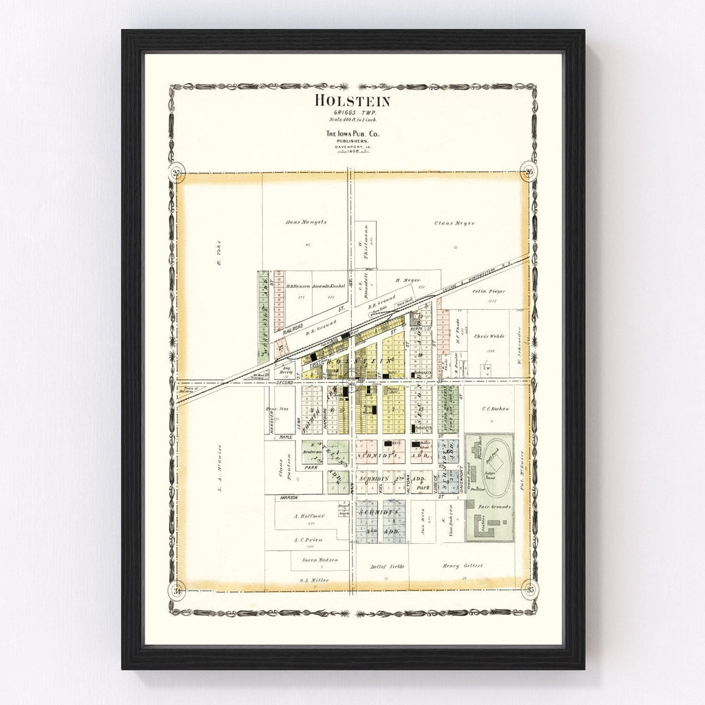 Vintage Map of Holstein, Iowa 1906