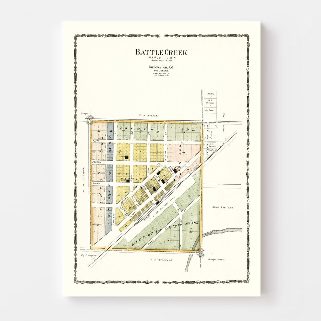 Vintage Map of Battle Creek, Iowa 1906