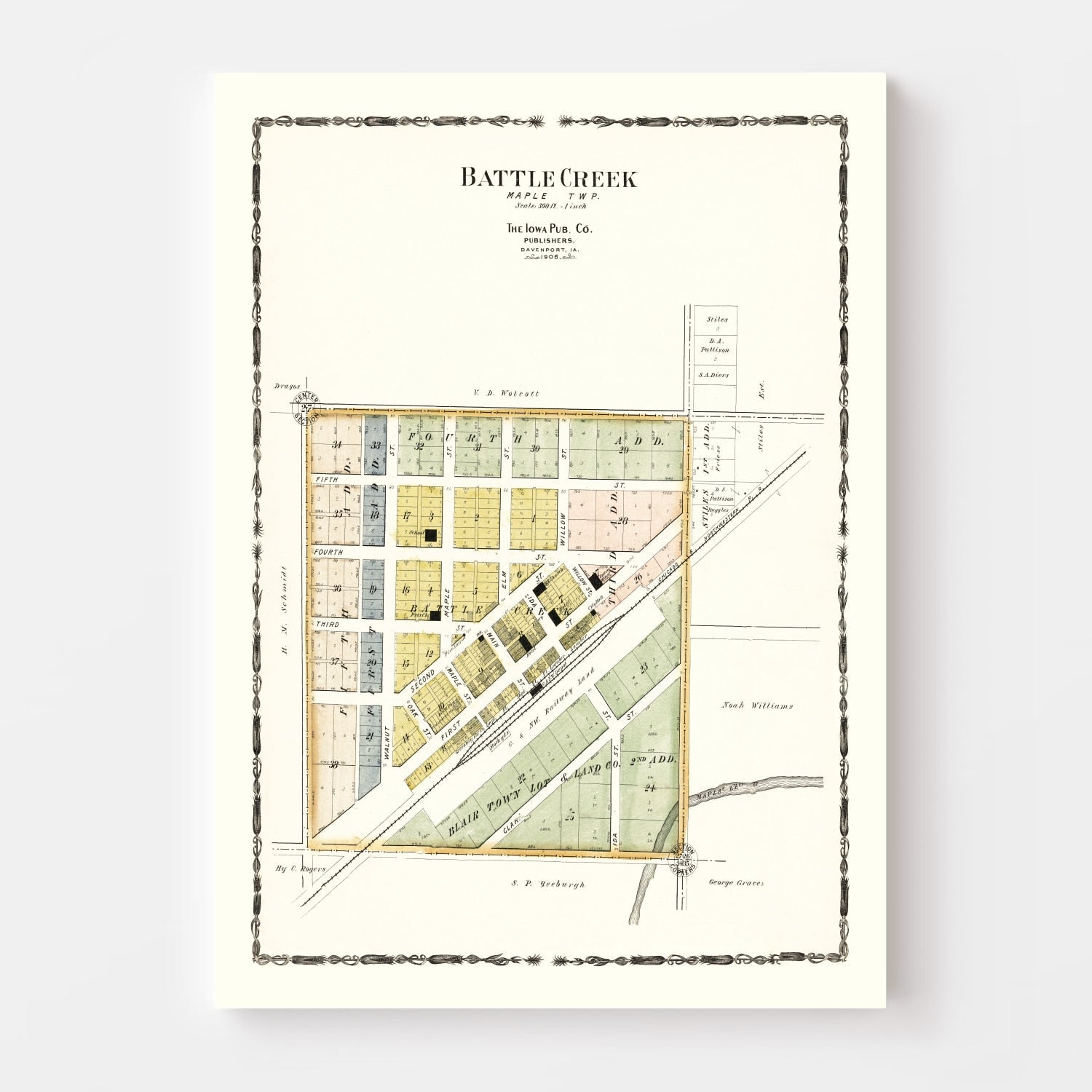 Vintage Map of Battle Creek, Iowa 1906