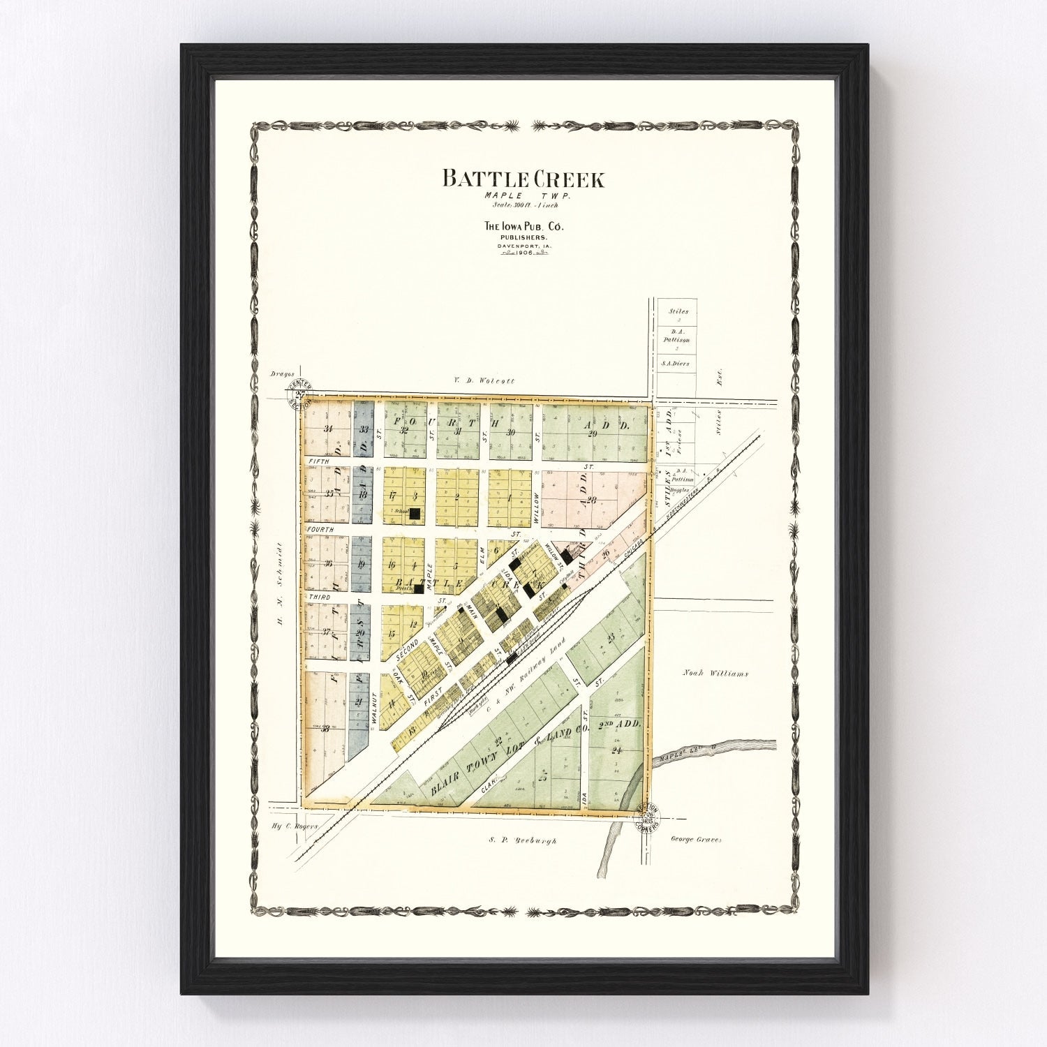 Vintage Map of Battle Creek, Iowa 1906