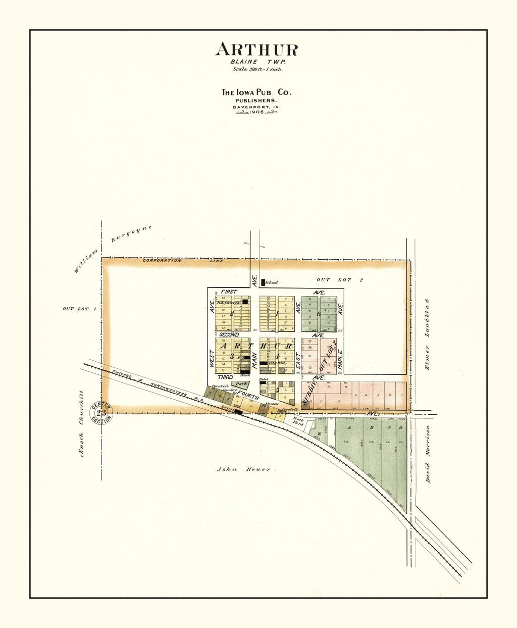 Vintage Map of Arthur, Iowa 1906