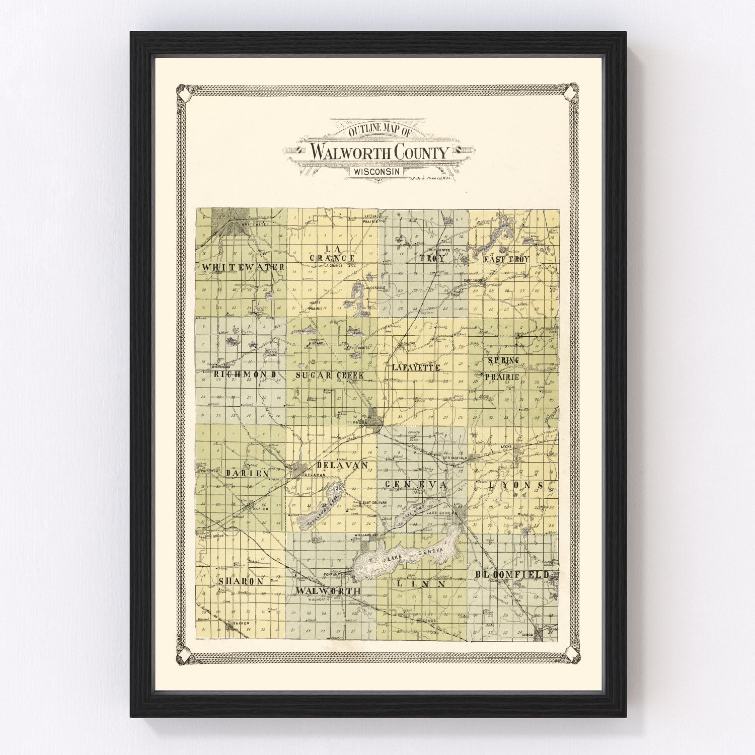 Vintage Map of Walworth County, Wisconsin 1907