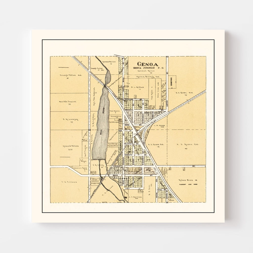 Vintage Map of Genoa, Wisconsin 1907