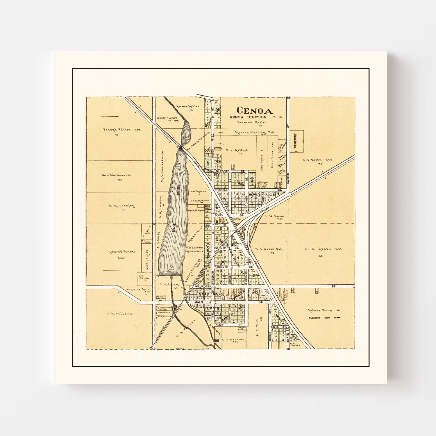 Vintage Map of Genoa, Wisconsin 1907