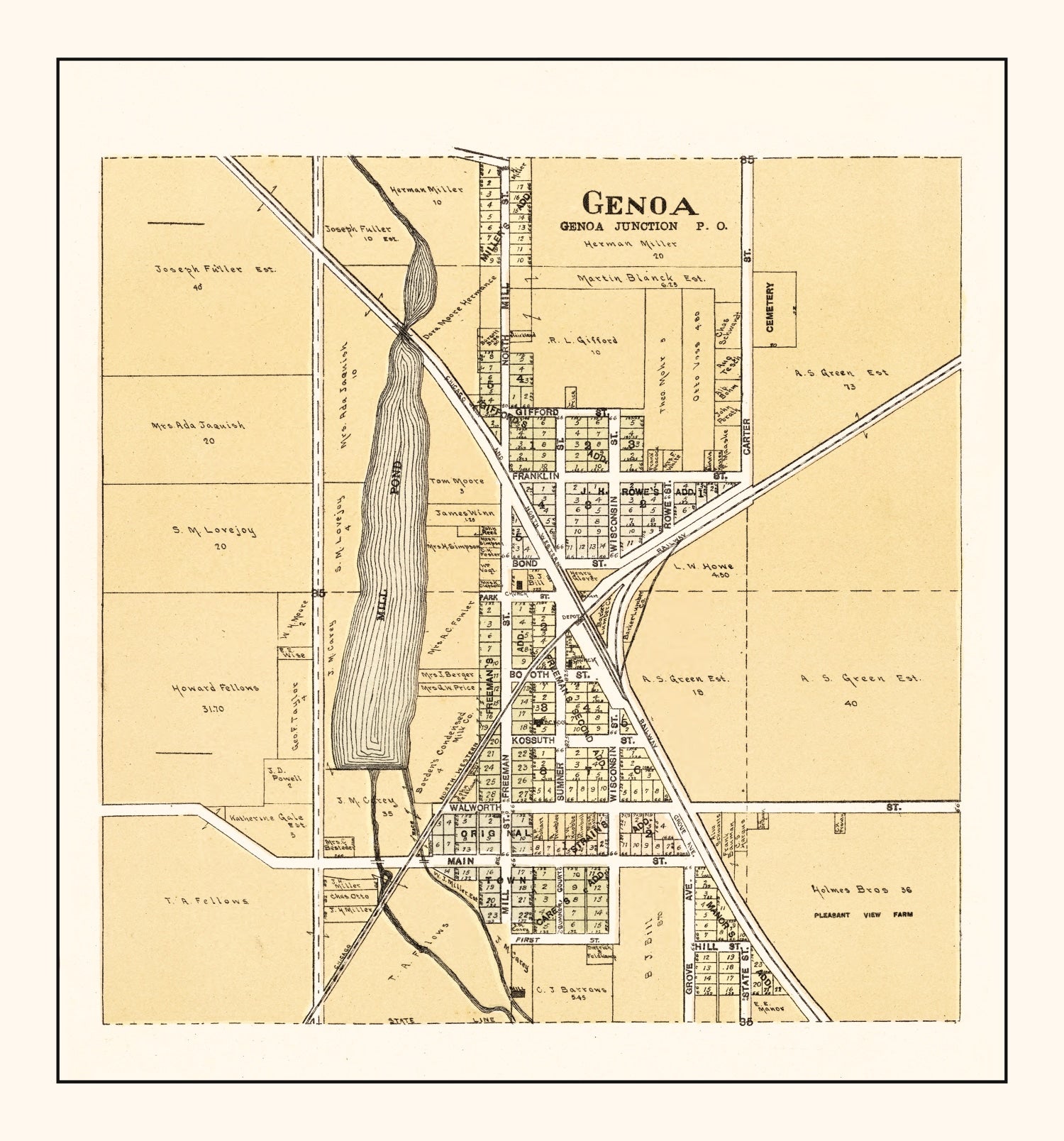 Vintage Map of Genoa, Wisconsin 1907