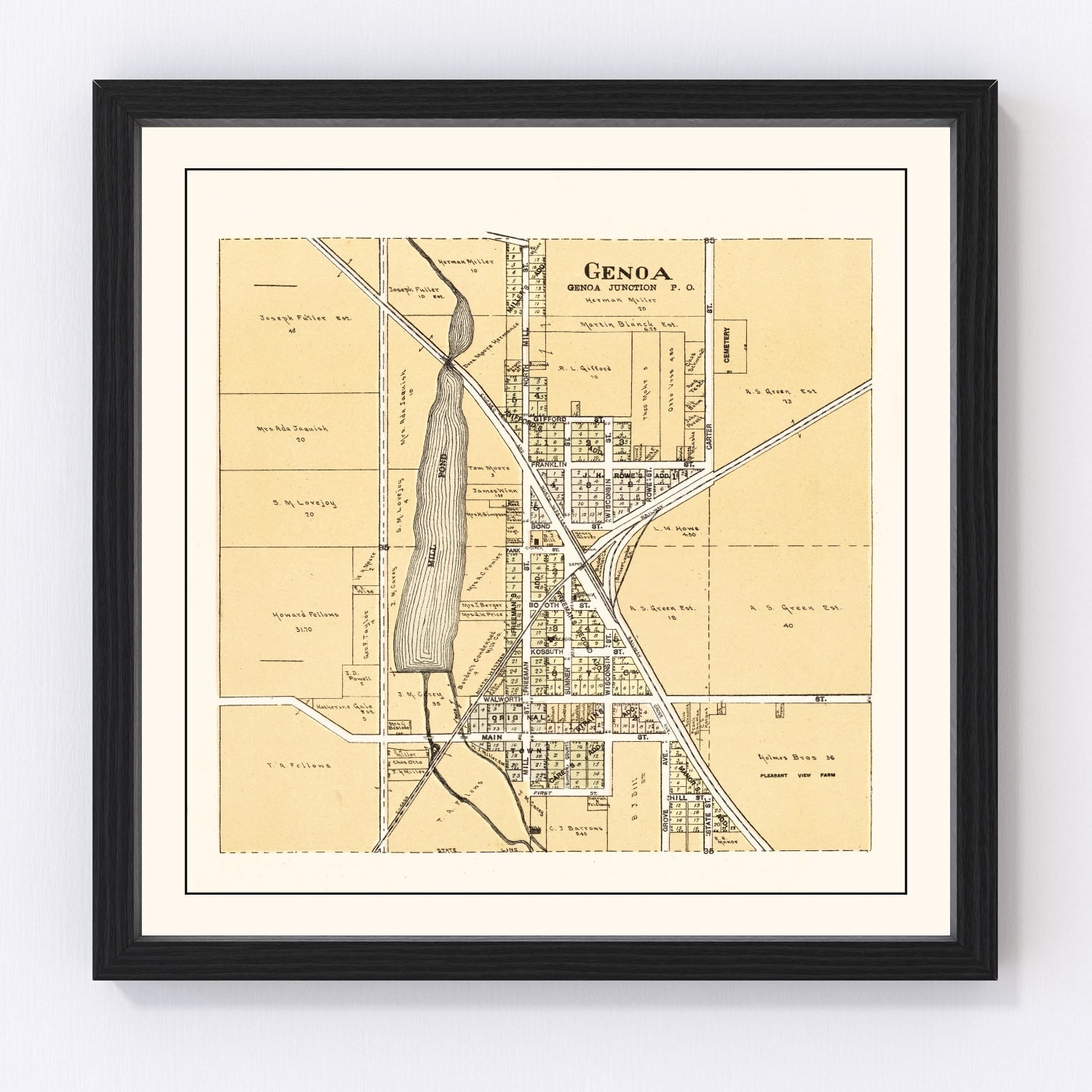 Vintage Map of Genoa, Wisconsin 1907