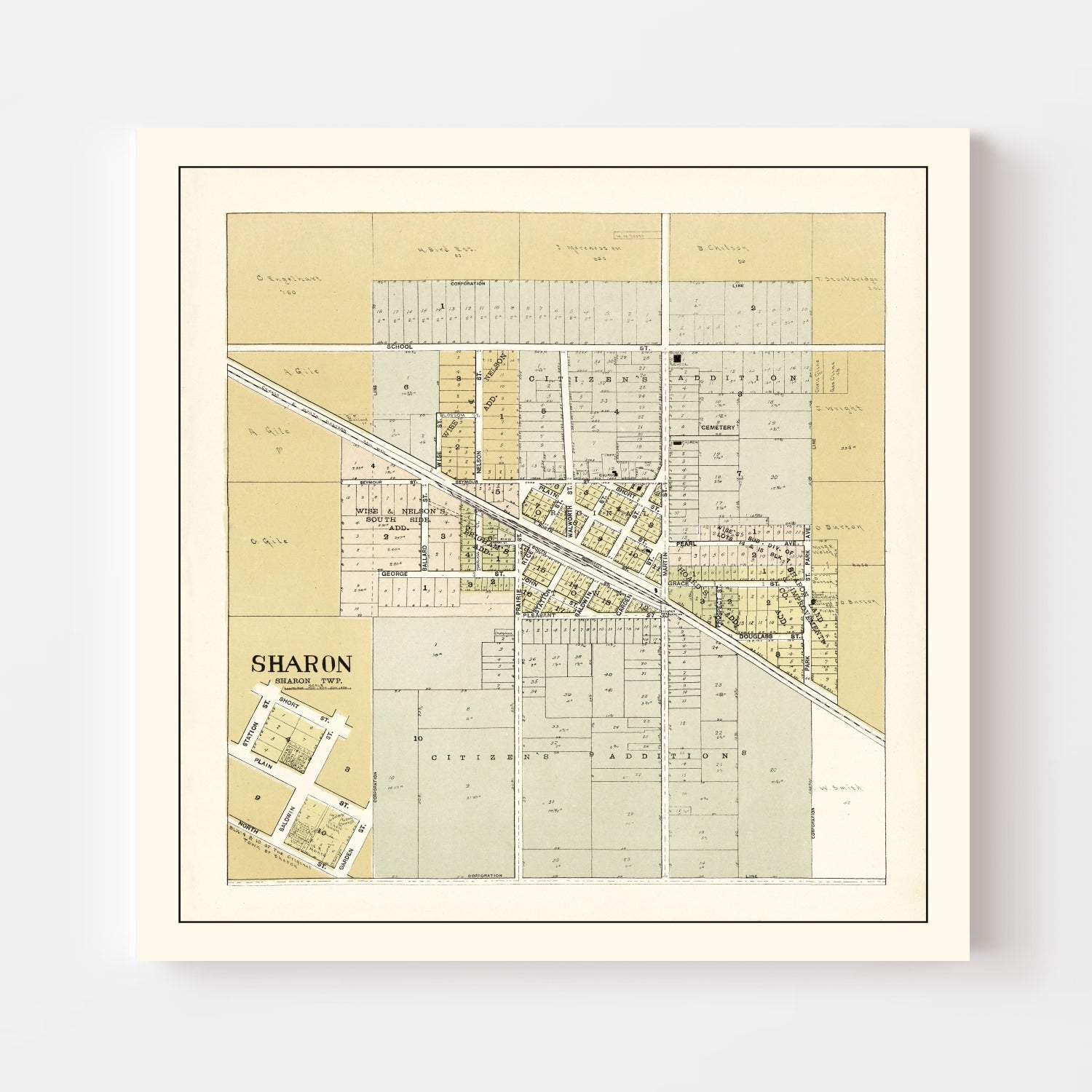 Vintage Map of Sharon, Wisconsin 1907
