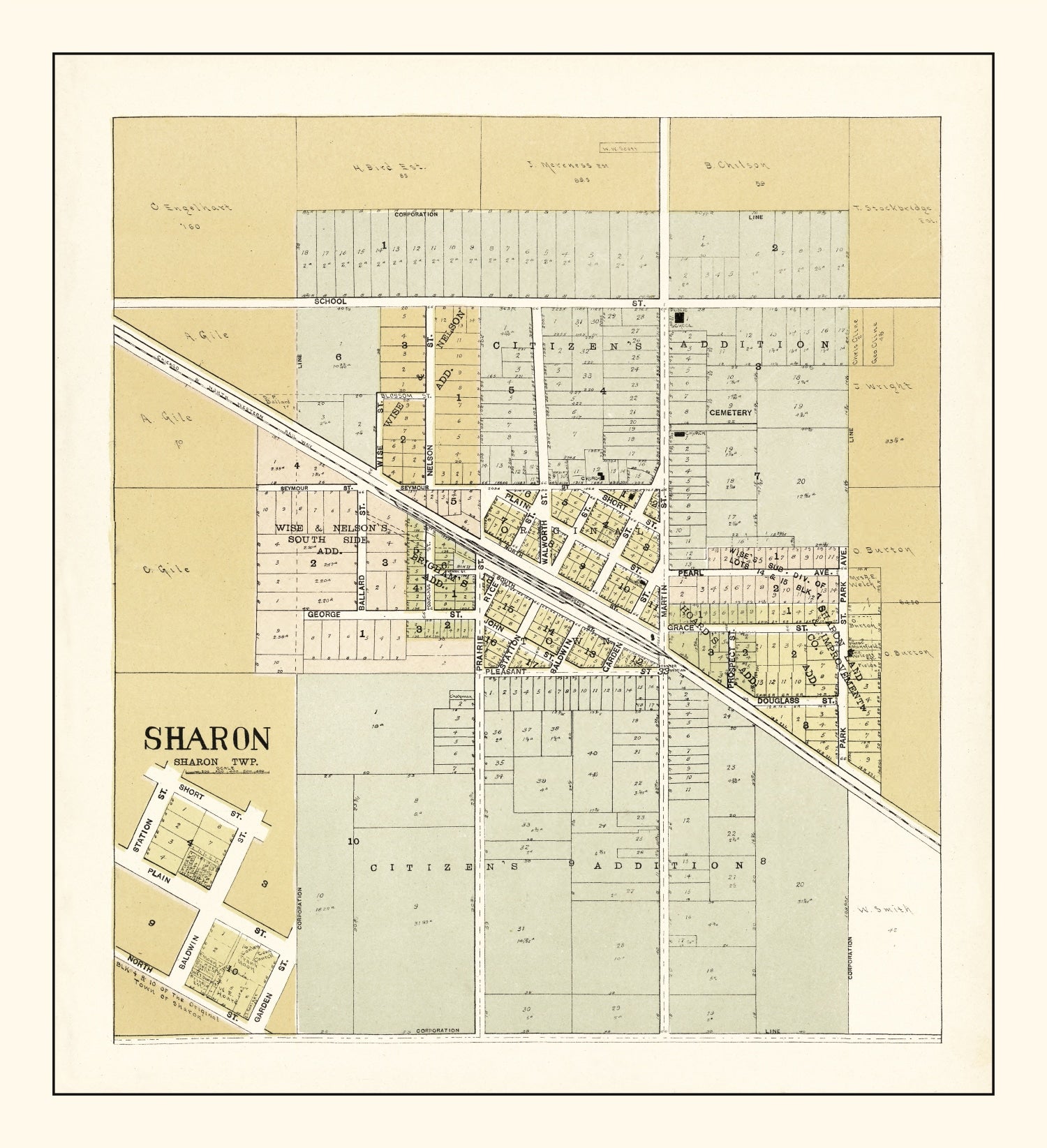 Vintage Map of Sharon, Wisconsin 1907