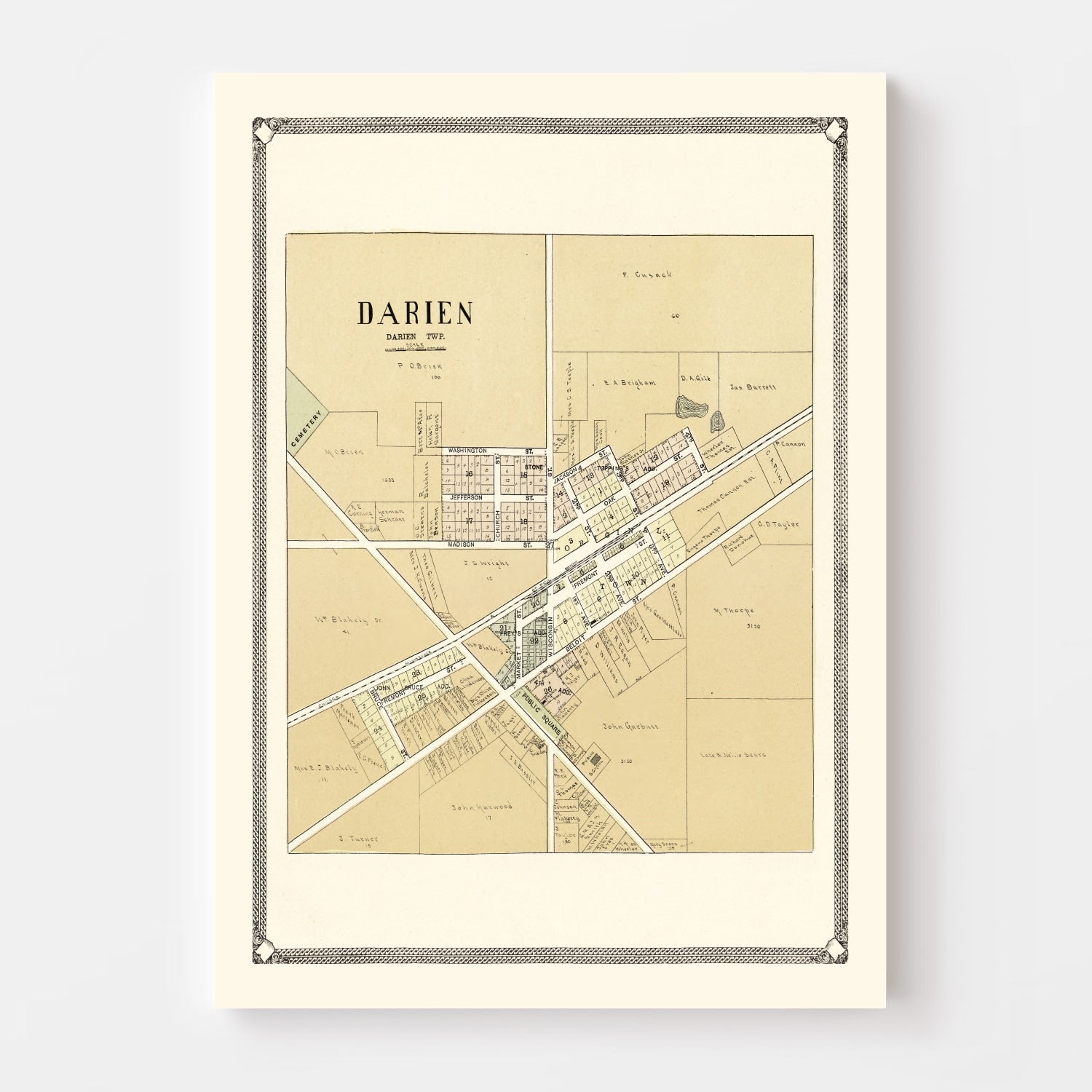 Vintage Map of Darien, Wisconsin 1907