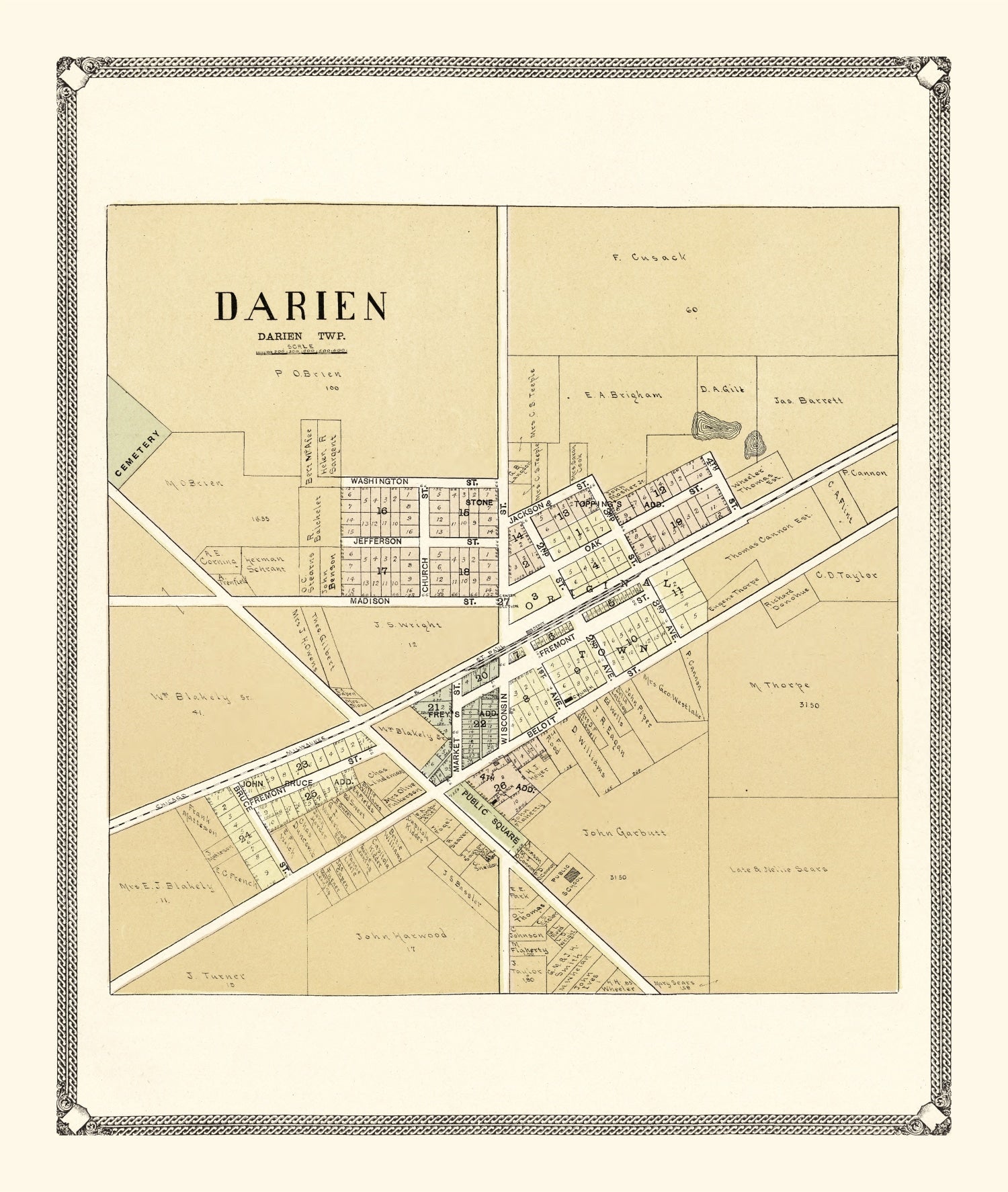 Vintage Map of Darien, Wisconsin 1907