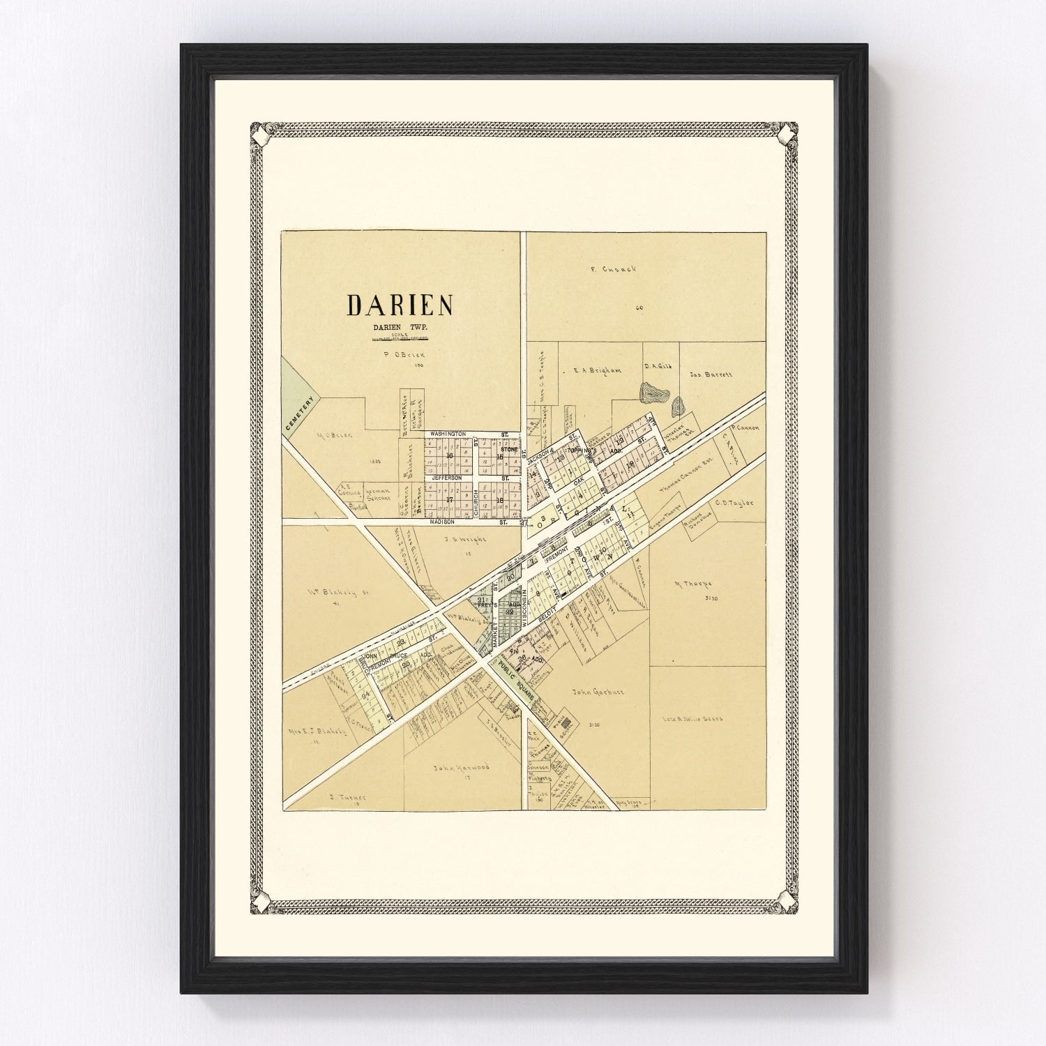 Vintage Map of Darien, Wisconsin 1907