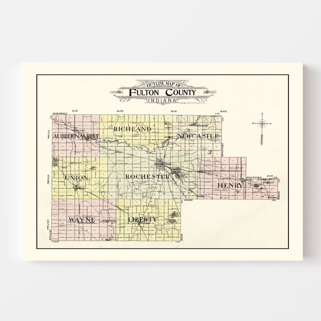 Vintage Map of Fulton County, Indiana 1907