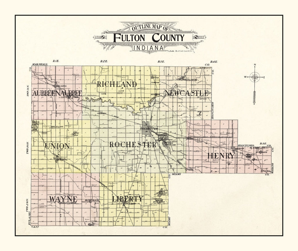 Vintage Map of Fulton County, Indiana 1907