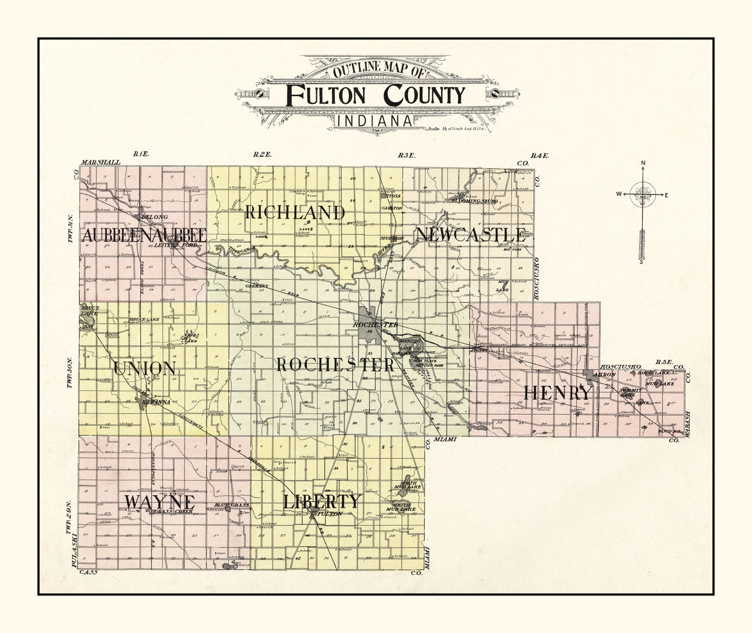 Vintage Map of Fulton County, Indiana 1907