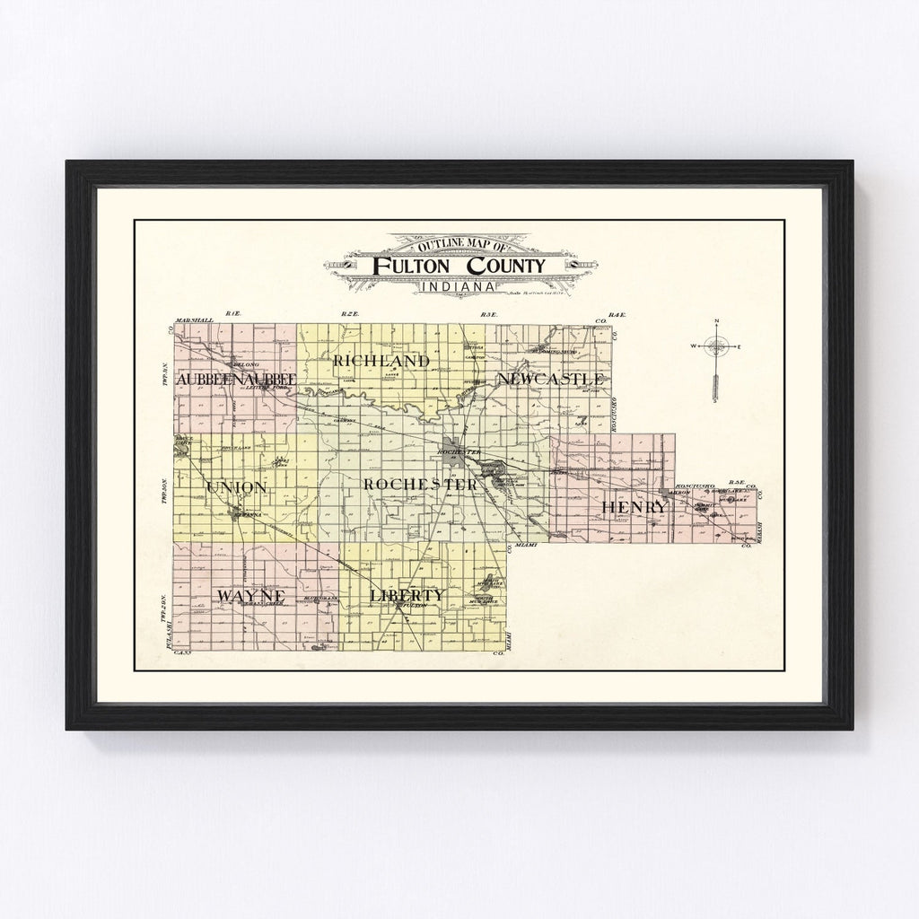 Vintage Map of Fulton County, Indiana 1907
