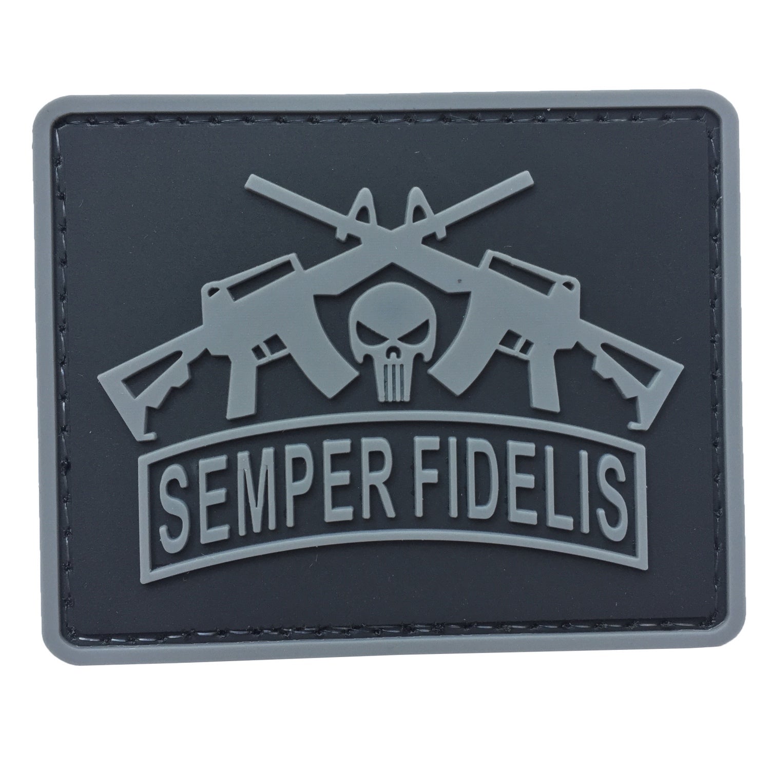 Semper Fidelis with Punisher and Rifles - Black and Gray - PVC Patch