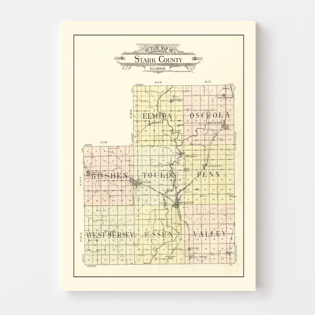 Vintage Map of Stark County, Illinois 1907