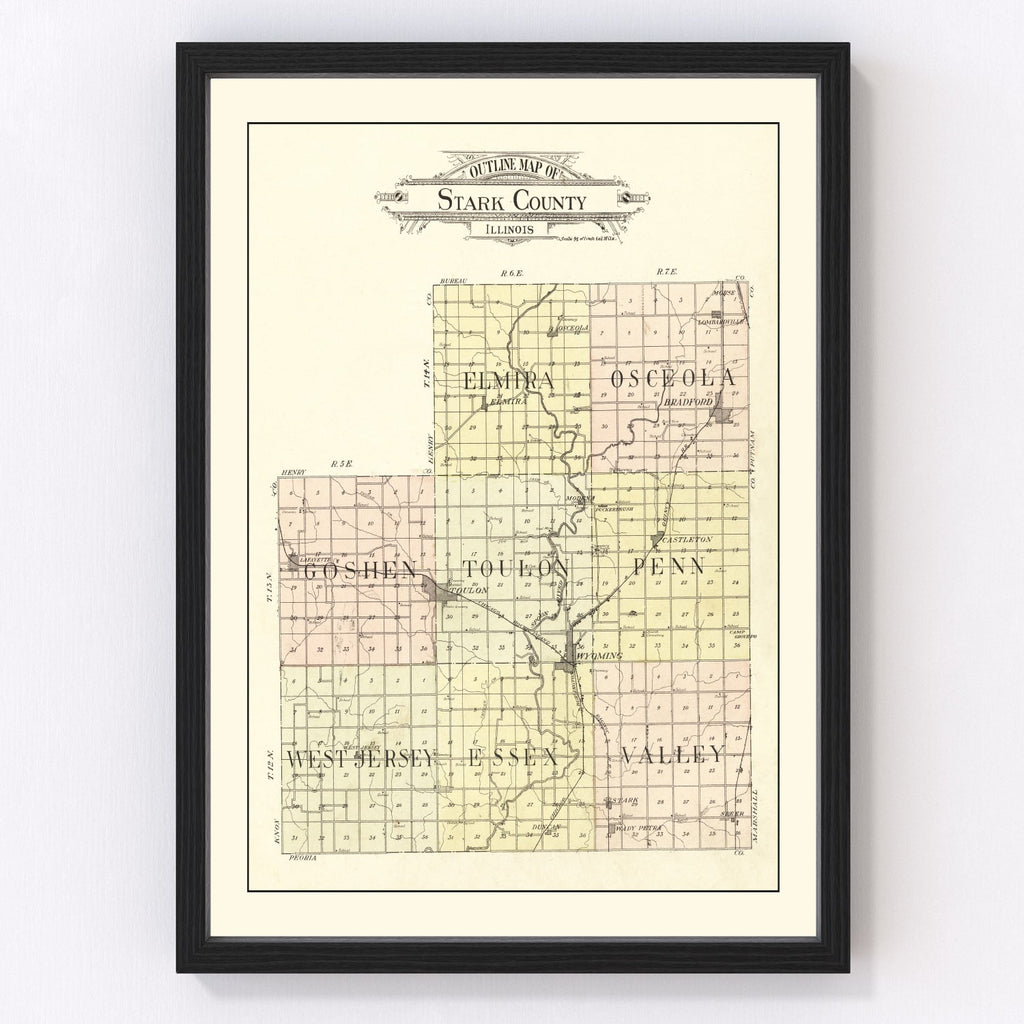 Vintage Map of Stark County, Illinois 1907