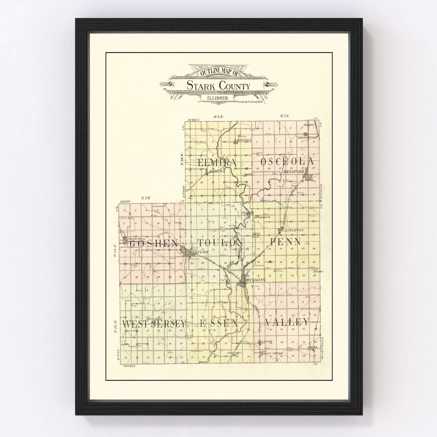 Vintage Map of Stark County, Illinois 1907