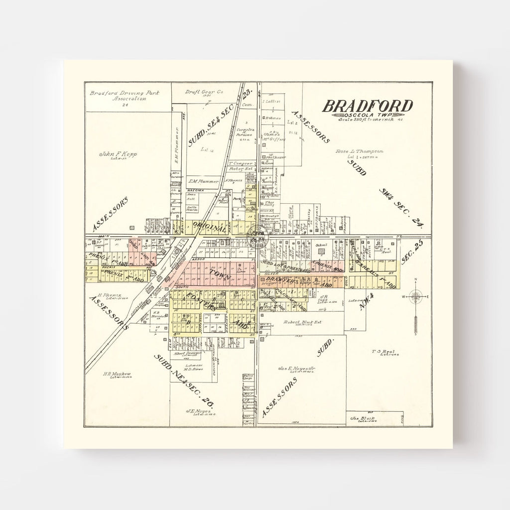 Vintage Map of Bradford, Illinois 1907