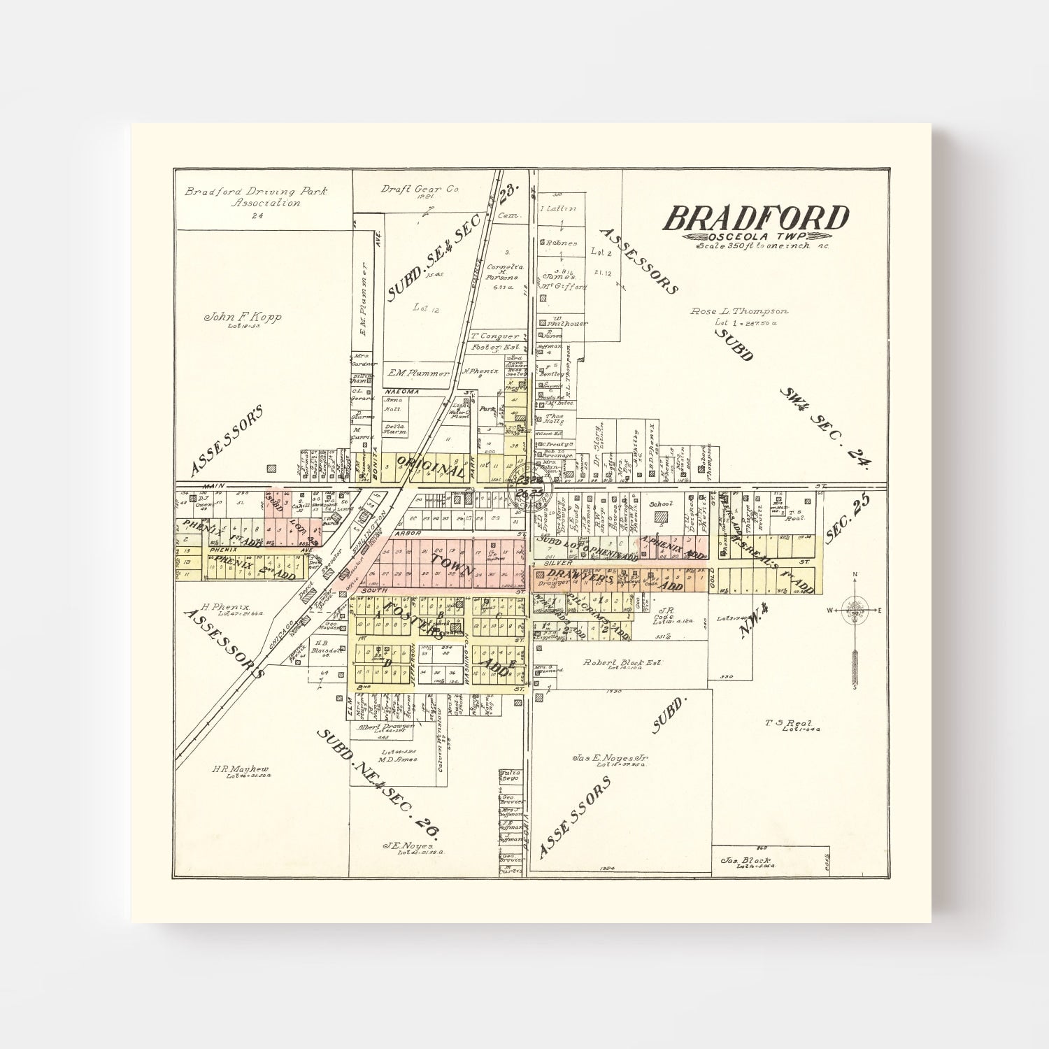 Vintage Map of Bradford, Illinois 1907