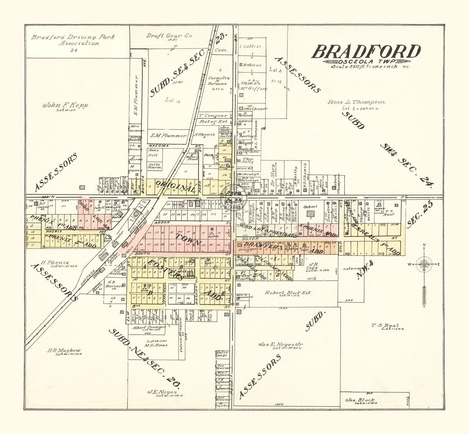Vintage Map of Bradford, Illinois 1907