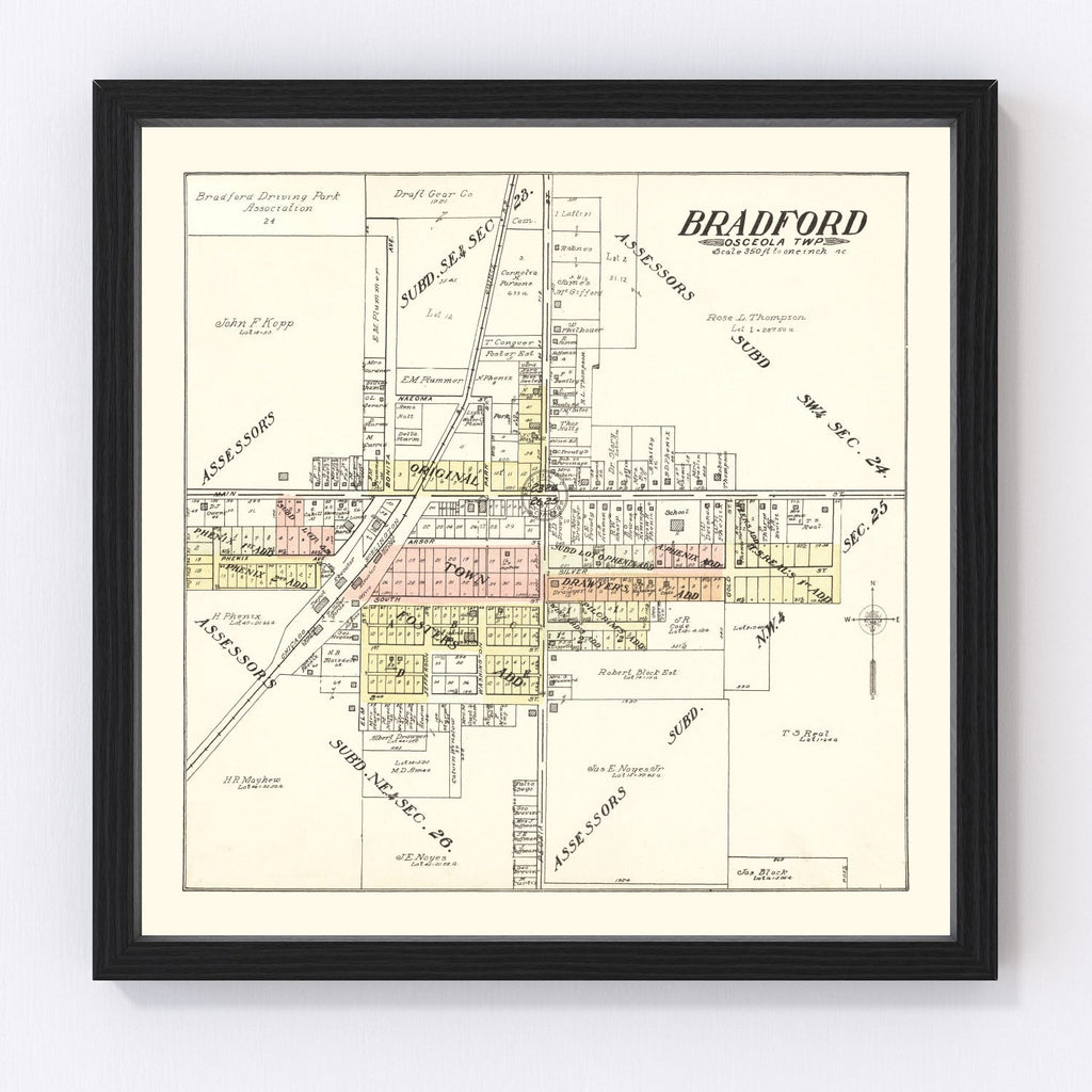 Vintage Map of Bradford, Illinois 1907