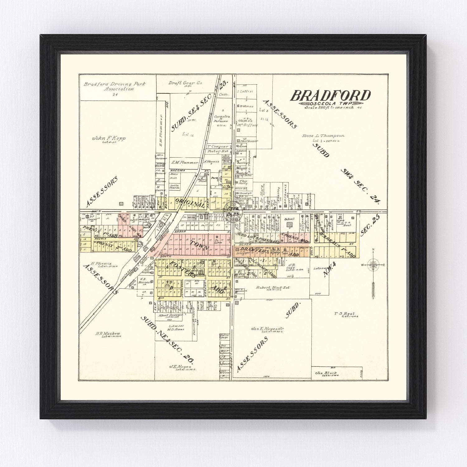 Vintage Map of Bradford, Illinois 1907