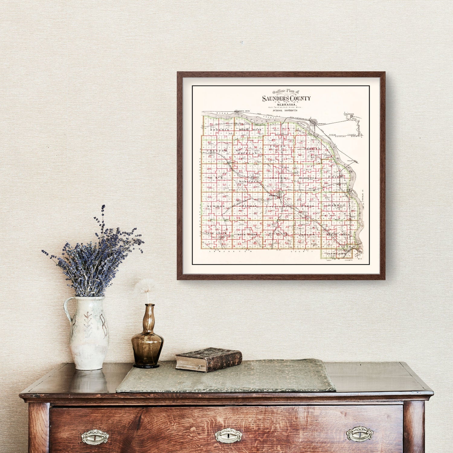 Vintage Map of Saunders County, Nebraska 1907