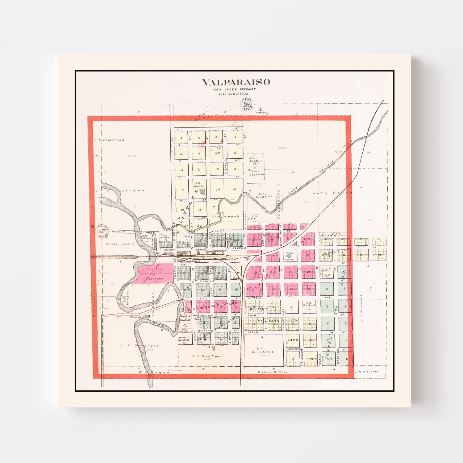 Vintage Map of Valparaiso, Nebraska 1907