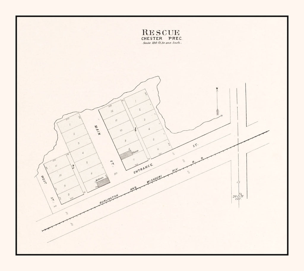 Vintage Map of Rescue, Nebraska 1907