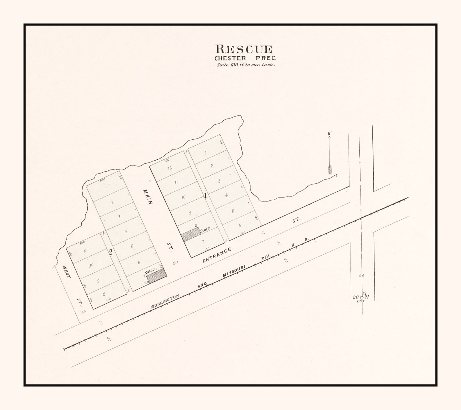 Vintage Map of Rescue, Nebraska 1907