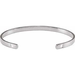 14K White Engravable Heart Pierced Cuff 7" Bracelet