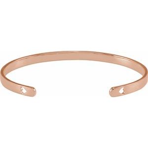 14K Rose Engravable Heart Pierced Cuff 7" Bracelet