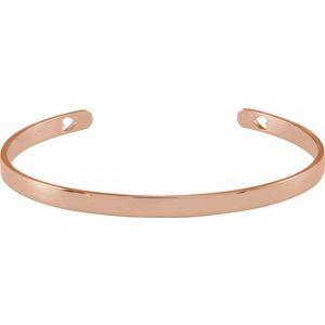 14K Rose Engravable Heart Pierced Cuff 7" Bracelet