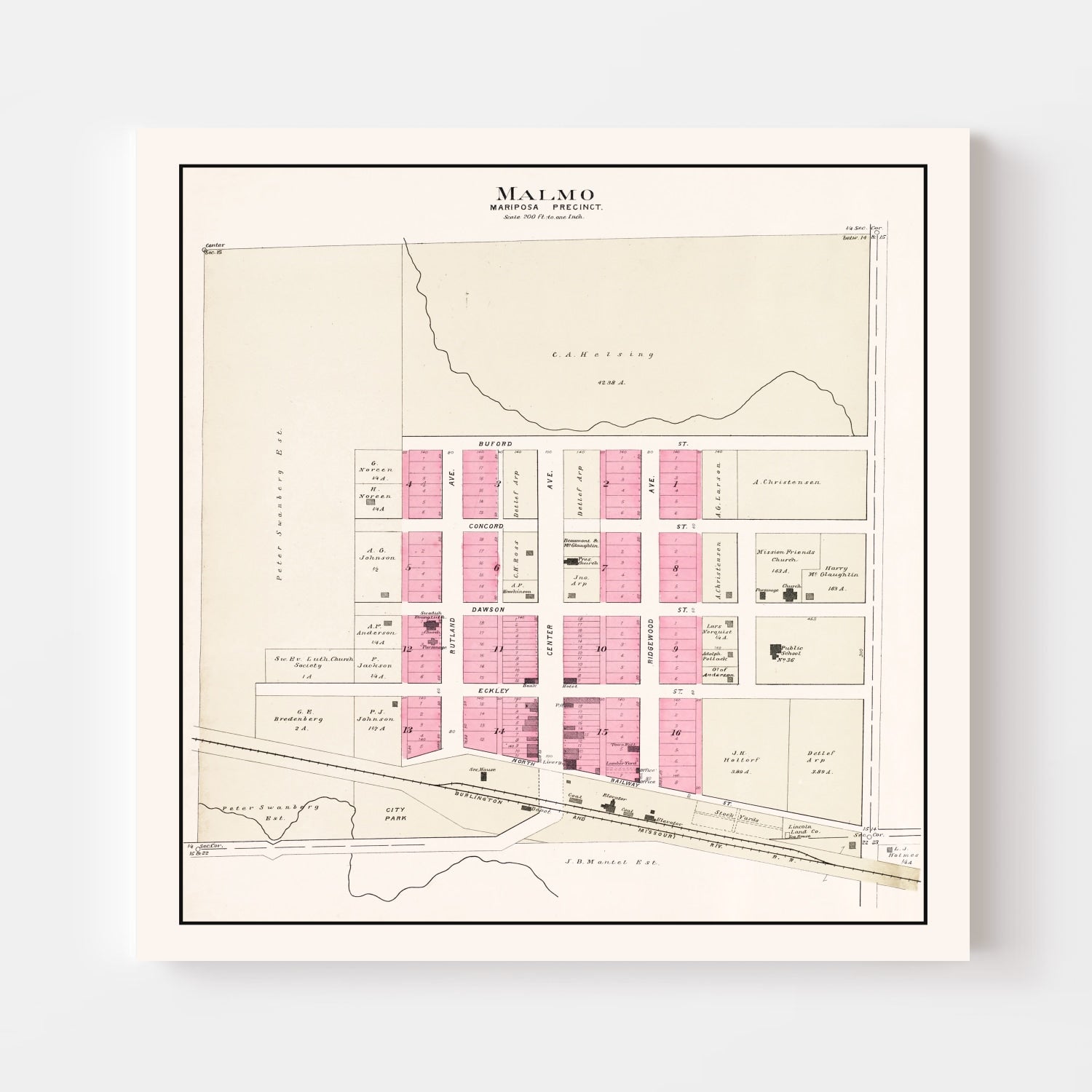 Vintage Map of Malmo, Nebraska 1907