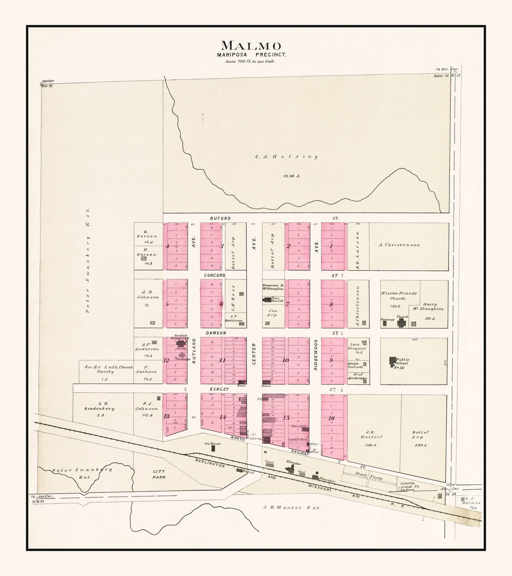Vintage Map of Malmo, Nebraska 1907