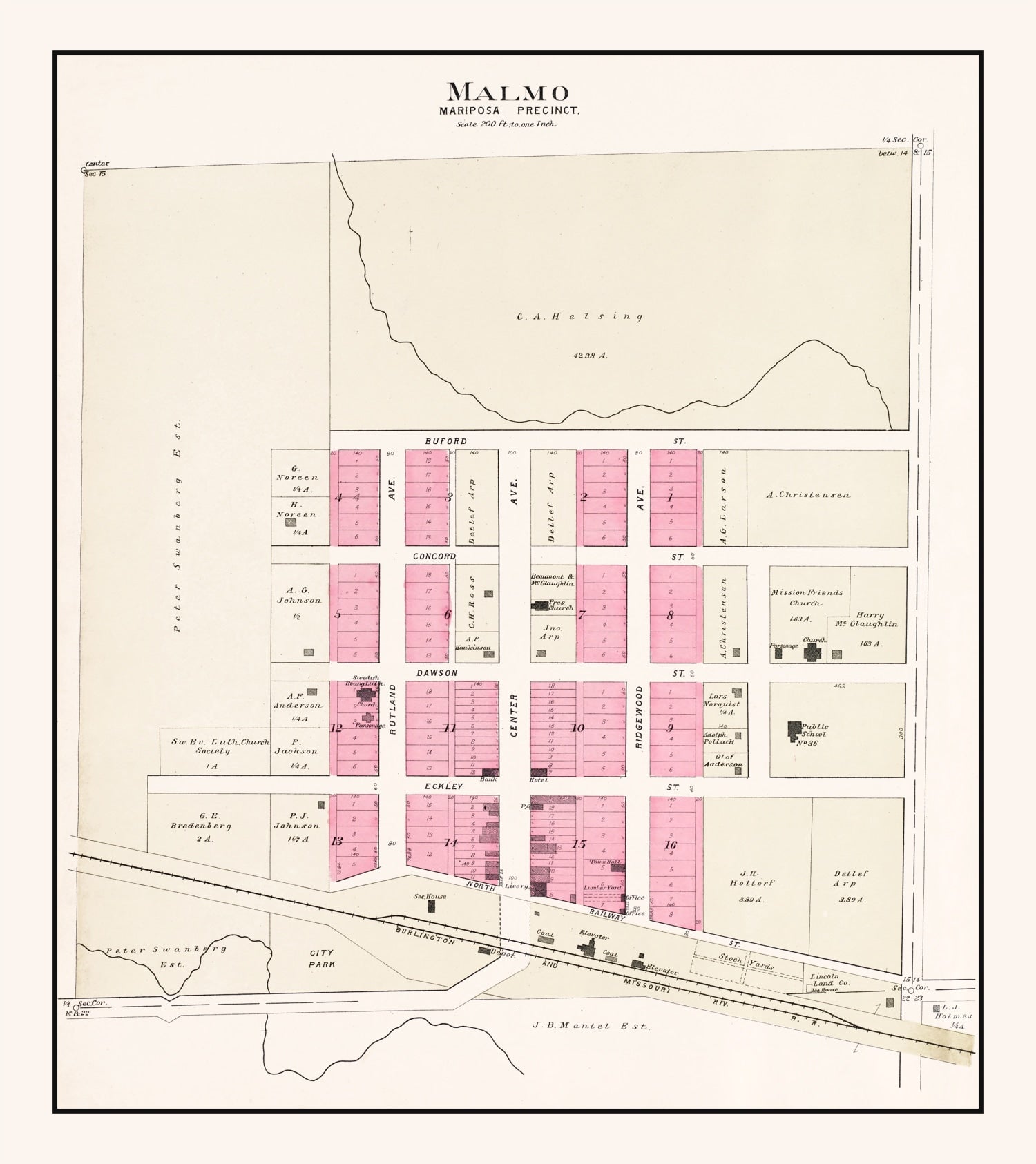 Vintage Map of Malmo, Nebraska 1907
