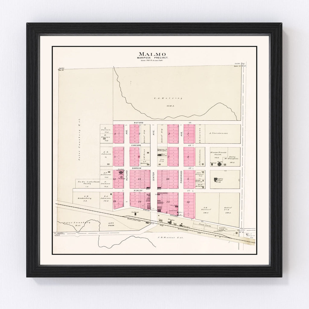 Vintage Map of Malmo, Nebraska 1907