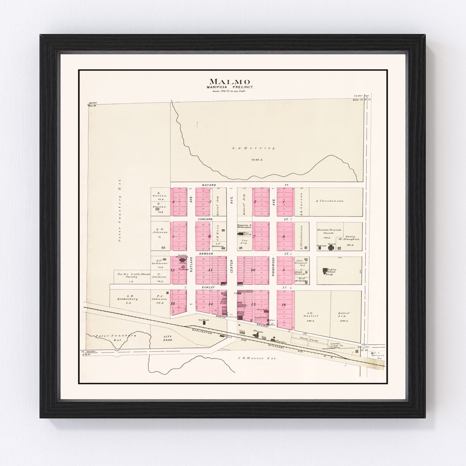 Vintage Map of Malmo, Nebraska 1907