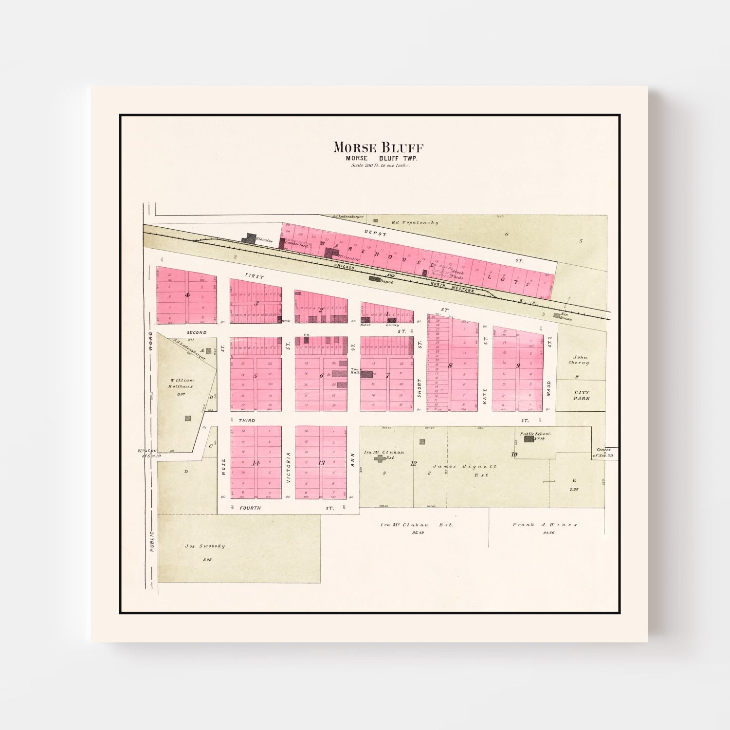 Vintage Map of Morse Bluff, Nebraska 1907