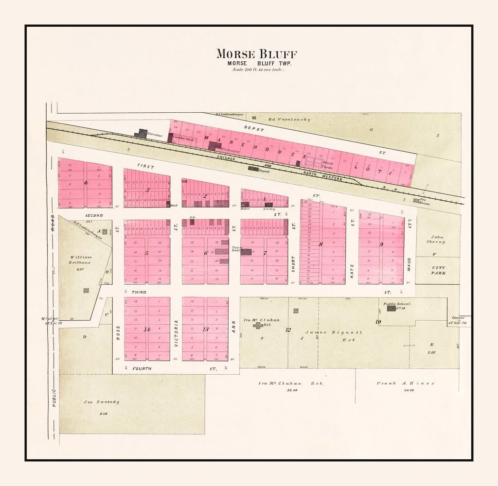 Vintage Map of Morse Bluff, Nebraska 1907